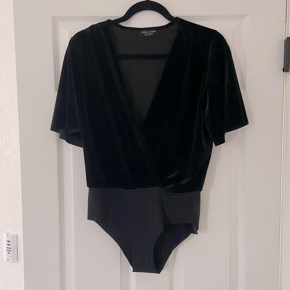 Zara Black Velvet Bodysuit - Size Small